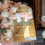 Επιγραφή Βάπτισης με Σχέδιο Cute Twin Elephants