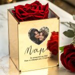 Σετ 2 Δώρα για Μητέρα, Κόκκινο Rose με Φωτογραφία & Μπρελόκ