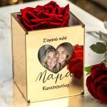Σετ 2 Δώρα για Μητέρα, Τριαντάφυλλο με Φωτογραφία & Μπρελόκ