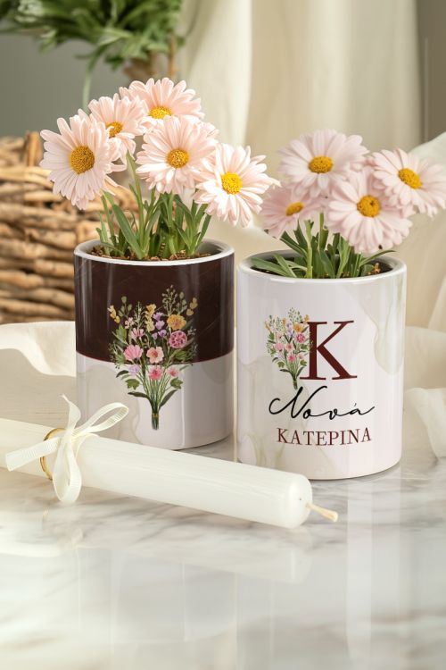 Σετ 2 Κασπώ με Σχέδιο Λουλούδια & Λαμπάδα, Δώρο για Νονά