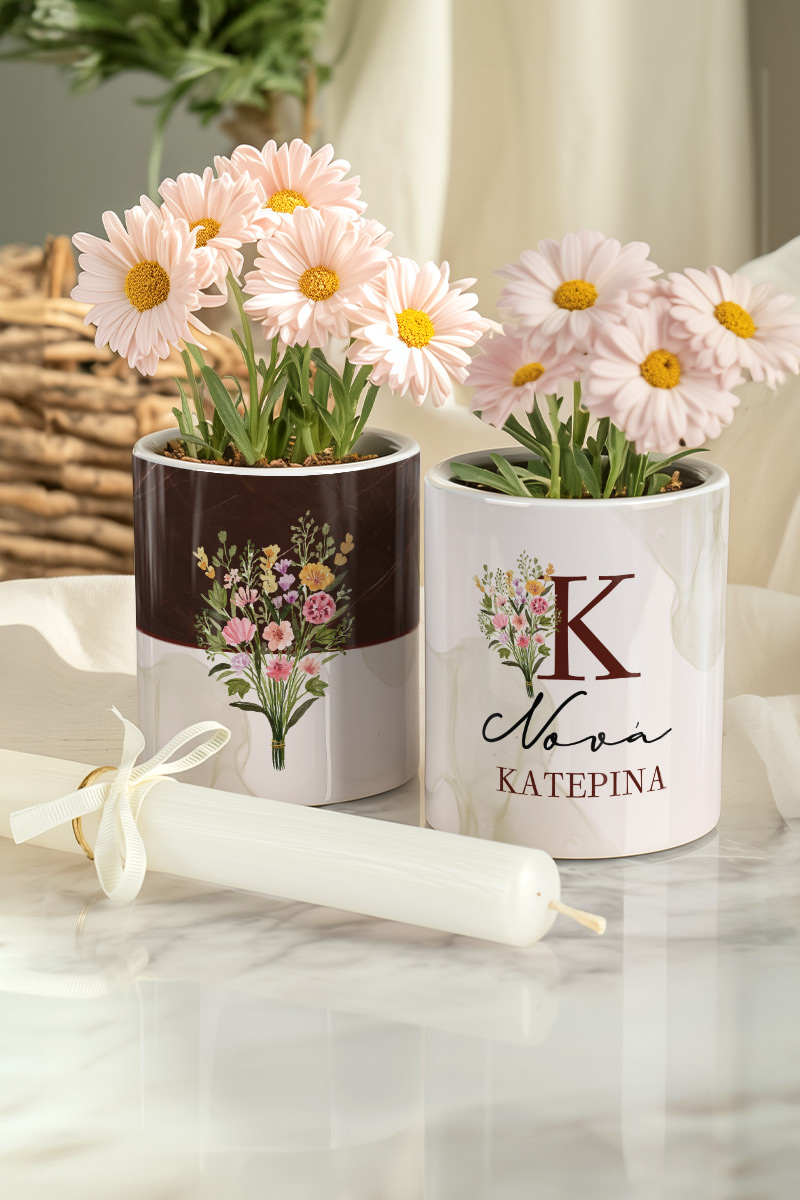 Σετ 2 Κασπώ με Σχέδιο Λουλούδια & Λαμπάδα, Δώρο για Νονά