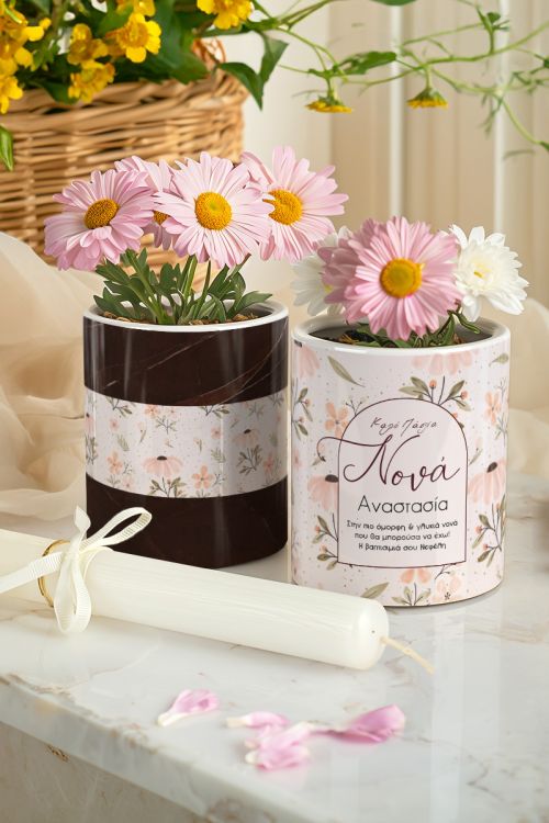 Σετ 2 Κασπώ με Σχέδιο Blooming & Λαμπάδα, Δώρο για Νονά