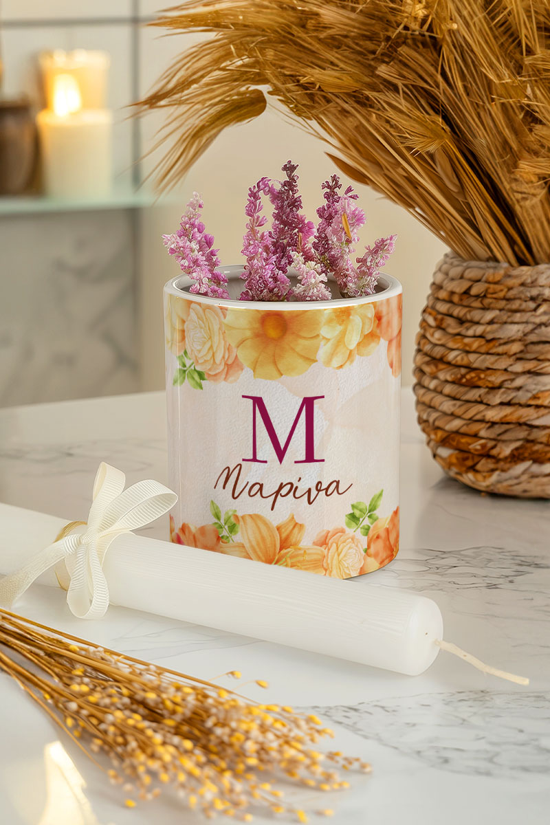 Ανοιξίατικο Κασπώ με Yellow Roses & Λαμπάδα, Δώρο για Θεία