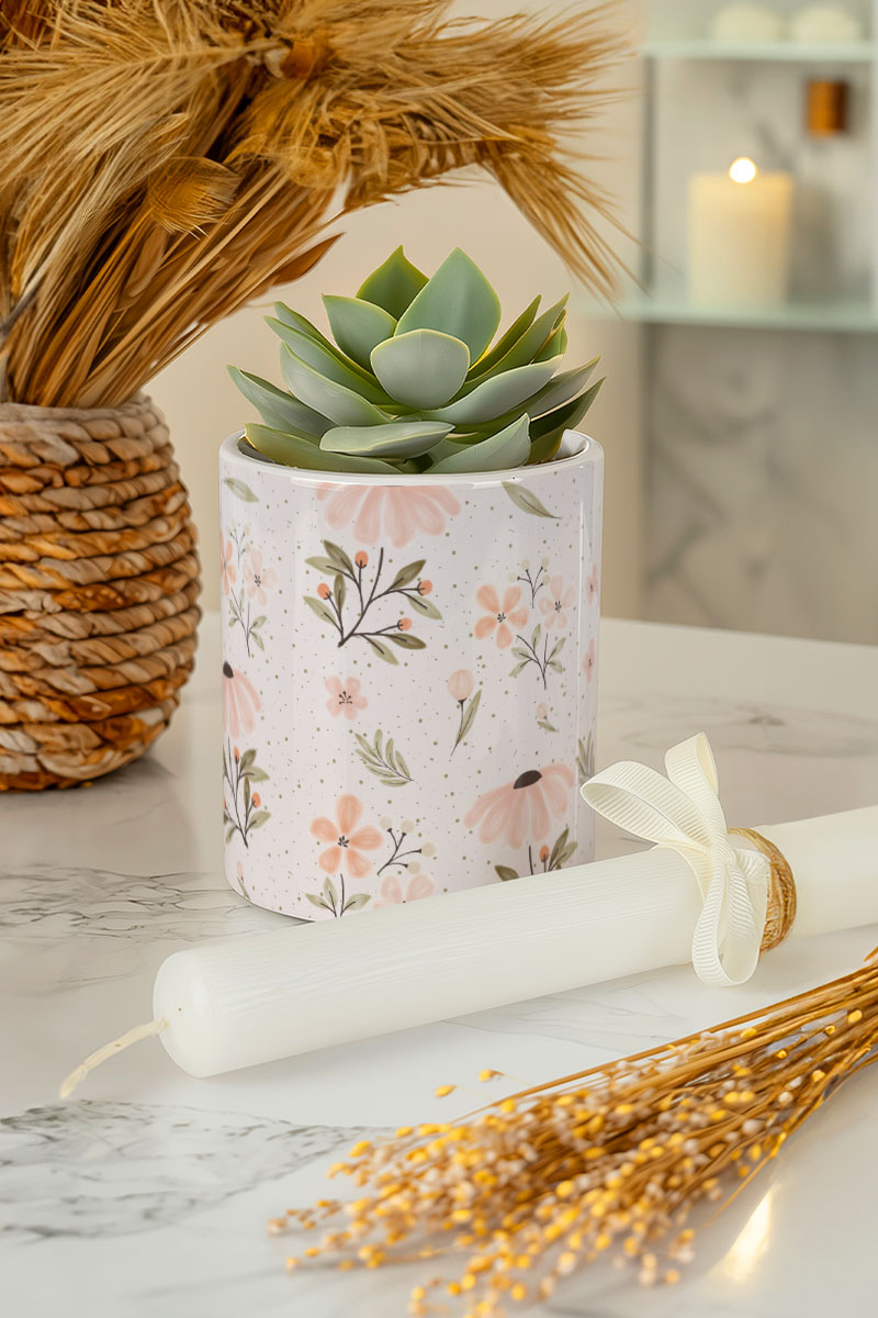 Ανοιξίατικο Κασπώ με Floral Patterns & Λαμπάδα , Δώρο για Νονά