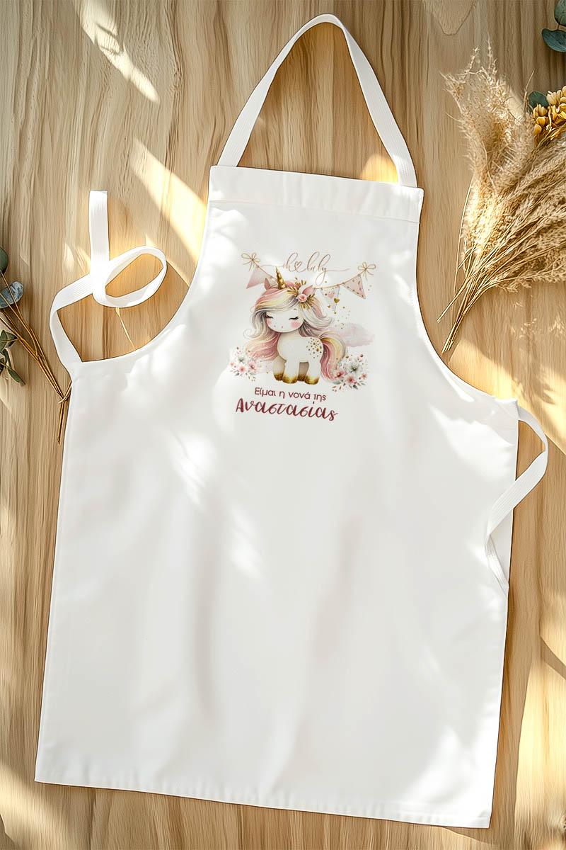 Εξατομικευμένη Ποδιά Βάπτισης με Cute Unicorn για Νονά