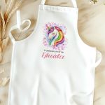 Ποδιά Βάπτισης με Colorful Unicorn, Εξατομικευμένη για την Νονά