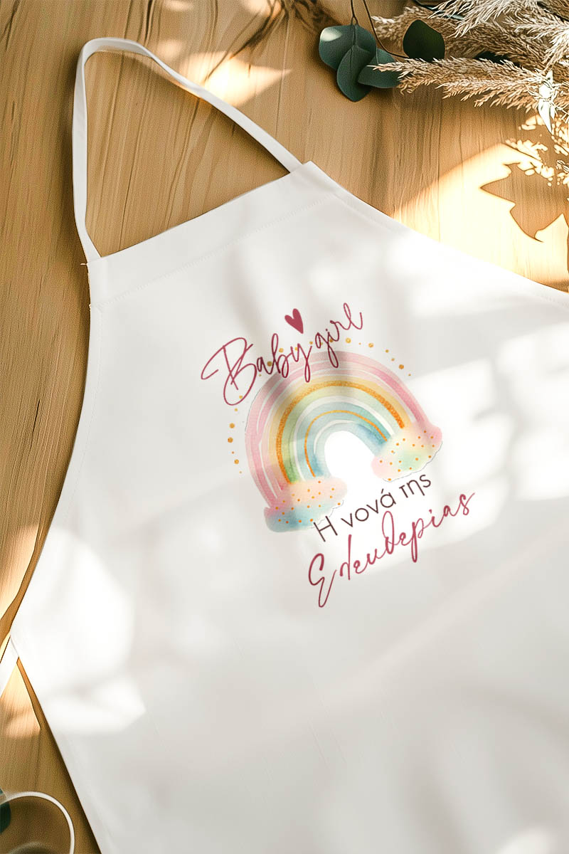 Προσωποποιημένη Βαπτιστική Ποδιά με Θέμα Rainbow για τη Νονά