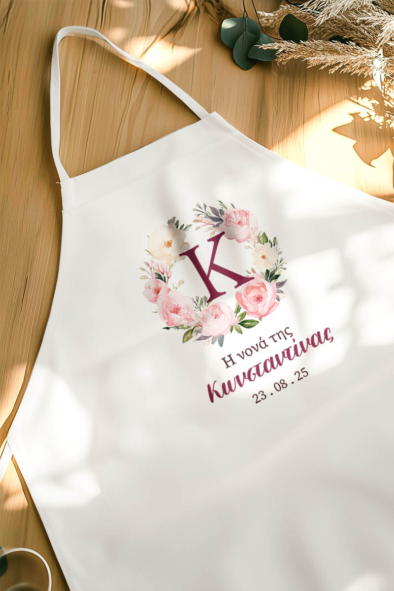 Ποδιά Βάπτισης με Pastel Roses, Εξατομικευμένη για την Νονά