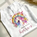 Ποδιά Βάπτισης με Unicorn & Butterflies, Προσωποποιημένη για Νονά