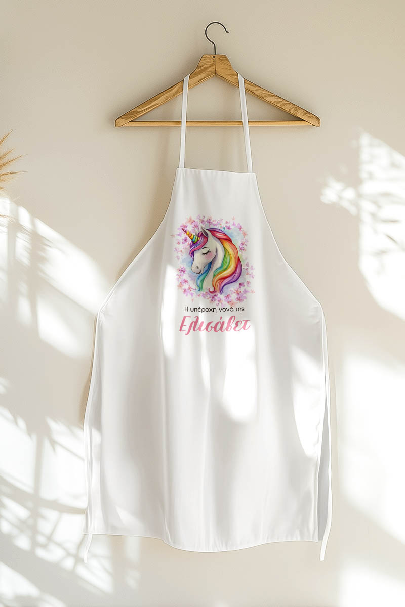 Ποδιά Βάπτισης με Colorful Unicorn, Εξατομικευμένη για την Νονά