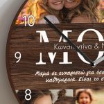 Μεγάλο Ξύλινο Ρολόι Τοίχου με Φωτογραφίες, Δώρο για τη Μαμά