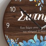 Ξύλινο Ρολόι Τοίχου με Σχέδιο Μπλε Λουλούδια, Δώρο για Μητέρα