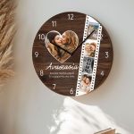 Μεγάλο Ξύλινο Ρολόι Τοίχου με Φωτογραφίες Φιλμ, Δώρο για Μαμά