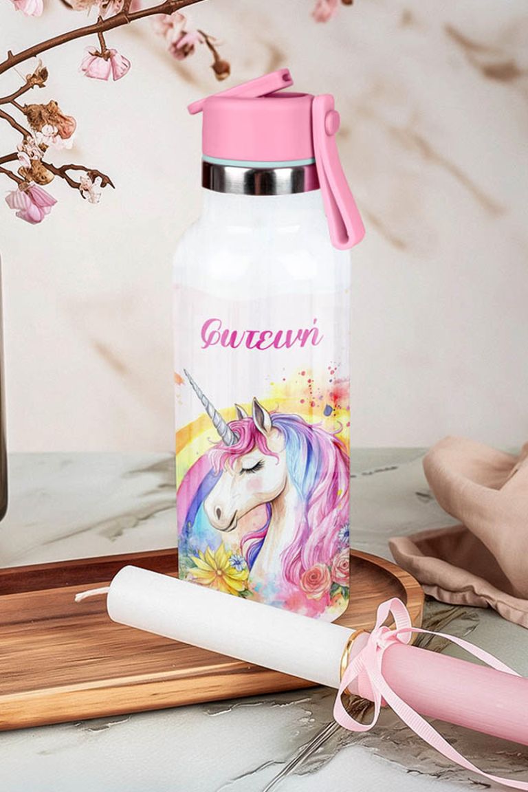 Σετ 3 Δώρα Color Unicorn - Παγούρι, Δοχείο Φαγητού & Λαμπάδα