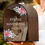 Κουτί Ευχών Γάμου Ξύλινο σε Σχήμα Εξάγωνο με Ονόματα