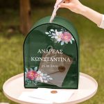 Κουτί Ευχών Γάμου Ξύλινο σε Σχήμα Εξάγωνο με Ονόματα