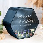 Κουτί Ευχών Ξύλινο Γάμου με Εξάγωνο Σχήμα και Ονόματα