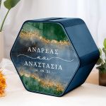 Κουτί Γάμου Εξάγωνο για Ευχές με Ονόματα και Ημερομηνία