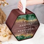Κουτί Γάμου Εξάγωνο για Ευχές με Ονόματα και Ημερομηνία