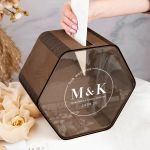 Κουτί Ευχών Γάμου Εξάγωνο με Μονογράμματα και Ημερομηνία