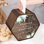Κουτί Γάμου Ευχών Ξύλινο Εξατομικευμένο σε Σχήμα Εξάγωνο