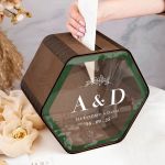 Κουτί Ευχών Γάμου Εξάγωνο με Ονόματα και Ημερομηνία