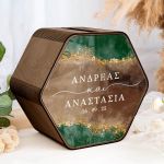 Κουτί Γάμου Εξάγωνο για Ευχές με Ονόματα και Ημερομηνία