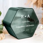 Κουτί Ευχών Γάμου Ξύλινο σε Εξάγωνο Σχήμα με Ονόματα