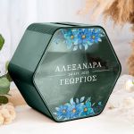 Κουτί Ευχών Γάμου Ξύλινο με Εξάγωνο Σχήμα και Ονόματα