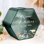 Κουτί Ευχών Ξύλινο Γάμου με Εξάγωνο Σχήμα και Ονόματα
