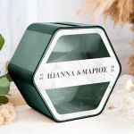 Γαμήλιο Κουτί Ευχών Εξάγωνο με Ονόματα και Μονογράμματα