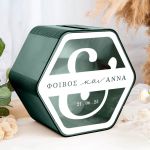 Γαμήλιο Κουτί Ευχών με Ονόματα σε Εξάγωνο Σχήμα