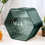 Κουτί Ευχών Γάμου Εξάγωνο με Μονογράμματα και Ημερομηνία