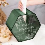 Κουτί Ευχών Γάμου Ξύλινο με Εξάγωνο Σχήμα και Ονόματα