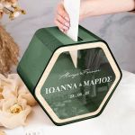 Κουτί Ευχών για Γάμο Εξάγωνο με Ονόματα και Ημερομηνία
