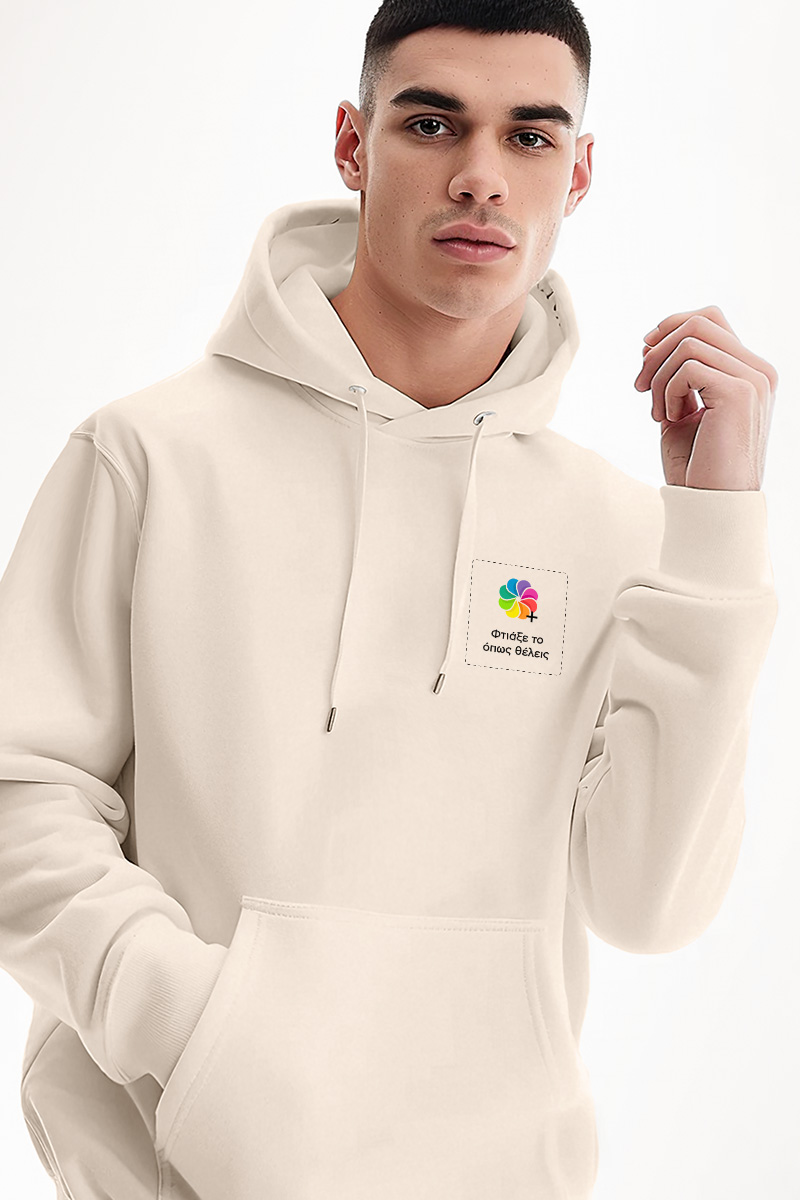 Ανδρικό Εκρού Φούτερ με Κουκούλα & Εκτύπωση στο Στήθος