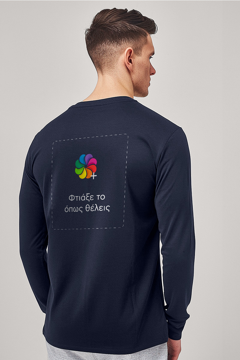 Sol's Imperial Μακρυμάνικο Μπλε T-Shirt με Εκτύπωση στην Πλάτη