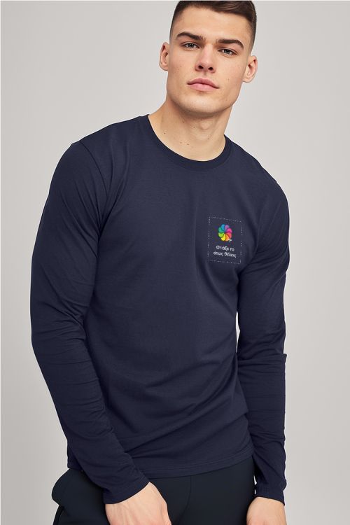 Sol's Imperial Μακρυμάνικο Μπλε T-Shirt με Εκτύπωση στο Στήθος