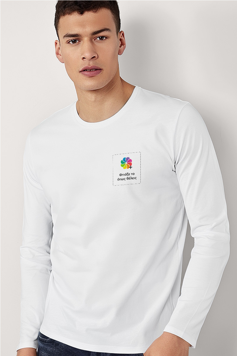 Sol's Imperial Μακρυμάνικο Λευκό T-Shirt με Εκτύπωση στο Στήθος