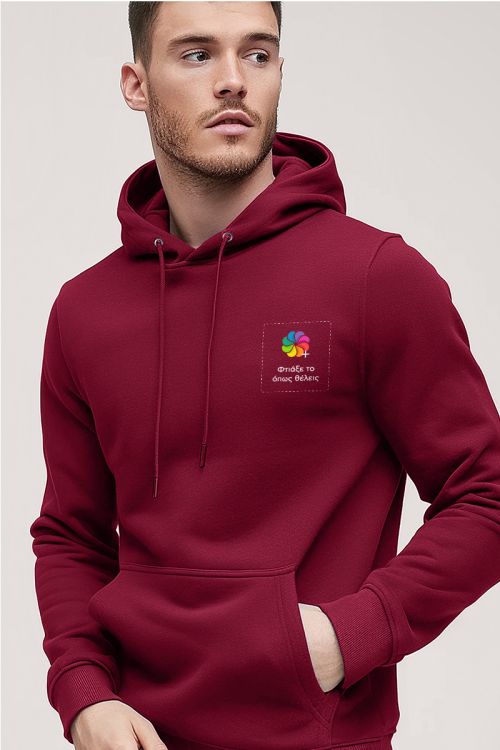 Ανδρικό Μπορντώ Φούτερ με Κουκούλα & Εκτύπωση στην Πλάτη