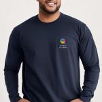 Sol's Imperial Μακρυμάνικο Μπλε T-Shirt με Εκτύπωση στο Στήθος