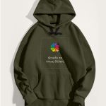 Ανδρικό Χακί Γκρι Φούτερ με Κουκούλα & Εκτύπωση Σχεδίου