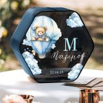 Premium Κουτί Ευχών Βάπτισης σε Εξάγωνο με Όνομα Παιδιού