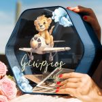 Εξάγωνο Ξύλινο Κουτί Ευχών για Βάφτιση με Όνομα