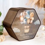 Κουτί Βάφτισης με Ευχές σε Σχήμα Εξάγωνο και Όνομα Παιδιού