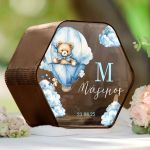 Premium Κουτί Ευχών Βάπτισης σε Εξάγωνο με Όνομα Παιδιού