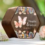 Ξύλινο Κουτί για Ευχές Βάπτισης με Όνομα σε Σχήμα Εξάγωνο