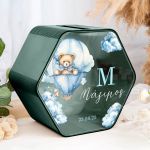 Premium Κουτί Ευχών Βάπτισης σε Εξάγωνο με Όνομα Παιδιού