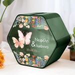 Ξύλινο Κουτί για Ευχές Βάπτισης με Όνομα σε Σχήμα Εξάγωνο