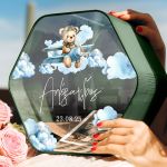 Κουτί Ευχών Βάπτισης σε Εξάγωνο Σχήμα με Όνομα